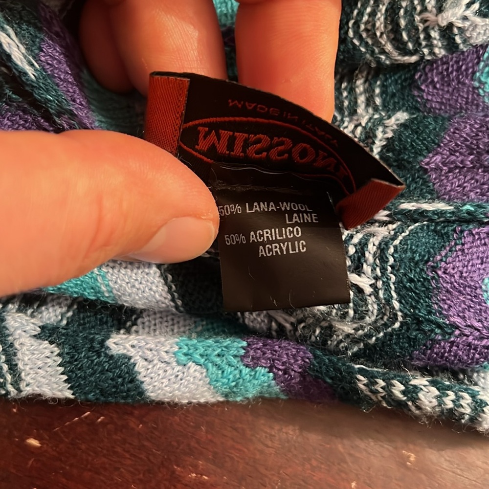Missoni Wool Blend Classic Zig Zag Scarf in Teal & Purple, OSFM - Picture 8 of 11